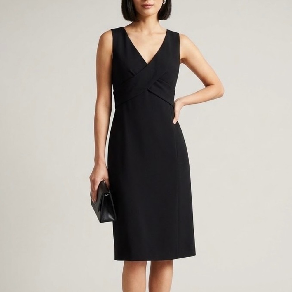 MaxMara Black Surplice V-Neck Crossover Midi Dress Italy Size 6 US